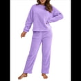 thumbnail image 3 of Pijama de 2 Piezas para Mujer, Conjunto de Ropa de Estar por Casa, Suéter de Punto, Cuello Redondo, Larga, Conjuntos Peludos Púrpura XL, 3 of 8