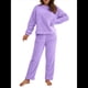 thumbnail image 3 of Pijama de 2 Piezas para Mujer, Conjunto de Ropa de Estar por Casa, Suéter de Punto, Cuello Redondo, Larga, Conjuntos Peludos Púrpura L, 3 of 8