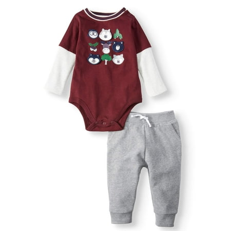 Baby Boy Long Sleeve Graphic Bodysuit & Joggers, 2pc Outfit Set