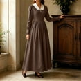 thumbnail image 5 of KICILVS Victorian Costume Women V Neck Long Sleeve Ruffle Trim Cuff Swing A Line Dress Renaissance Cosplay Outfit, 5 of 9