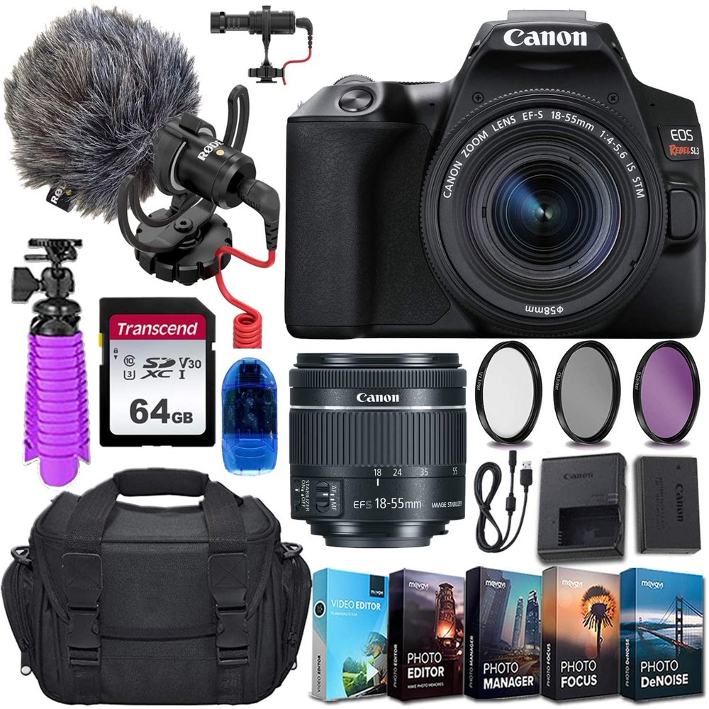 Canon EOS Rebel SL3 DSLR Camera and 1855mm STM Lens w/Rode VideoMicro