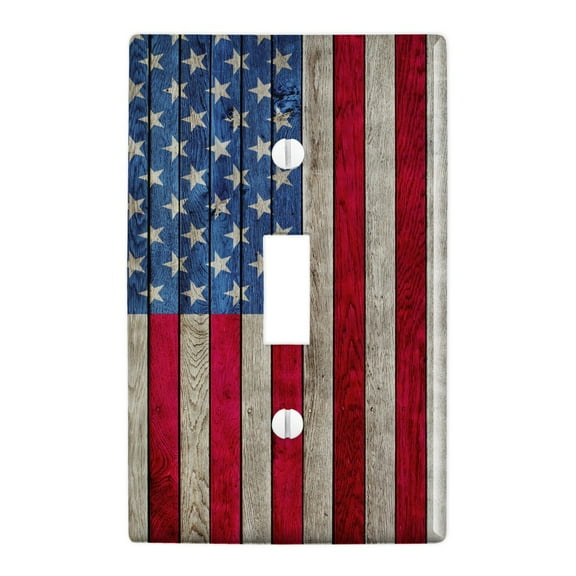 Rustic American Flag Wood Grain Design Plastic Wall Decor Toggle Light Switch Plate Cover