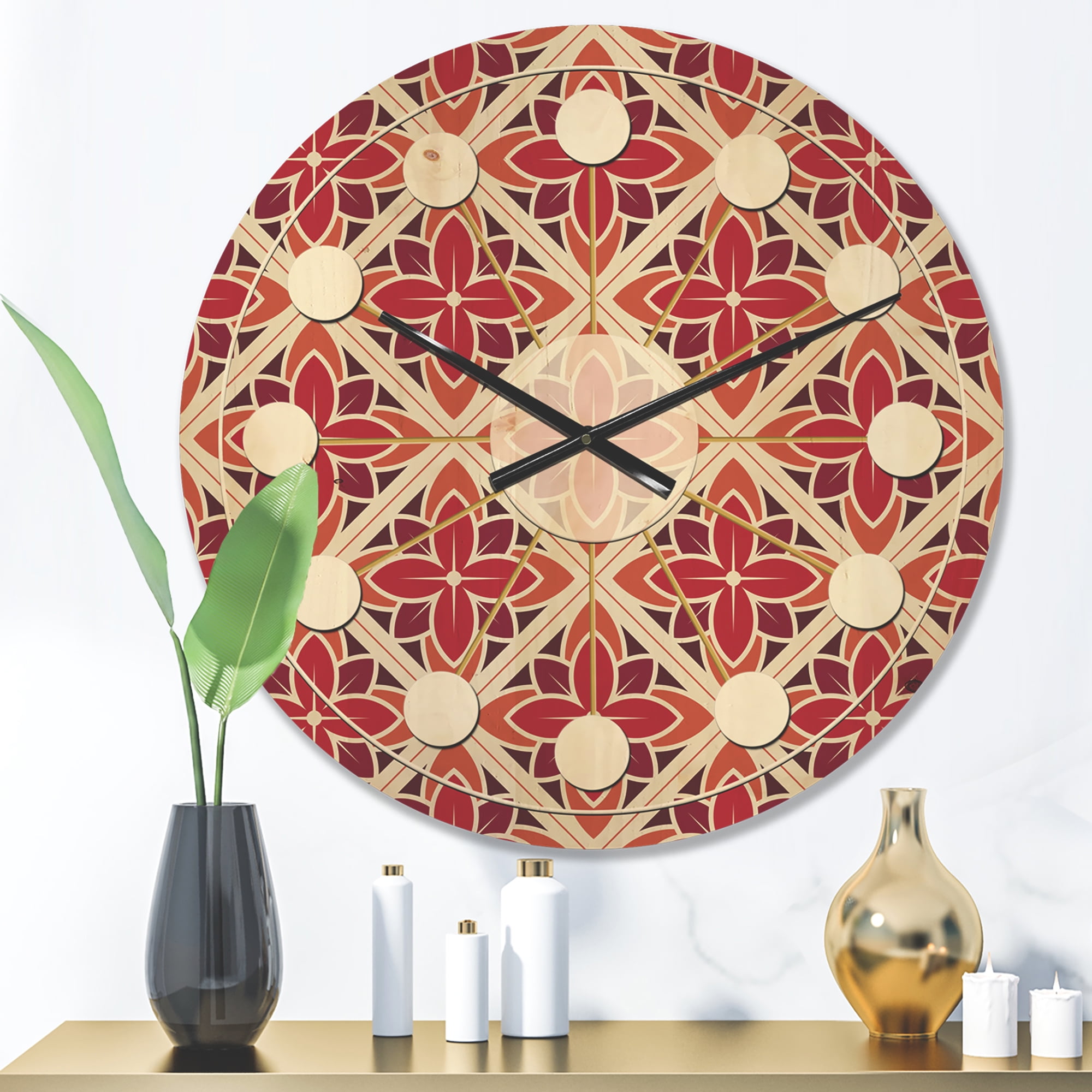 Designart 'Floral Retro Pattern VI' Mid-Century Modern Wood Wall Clock