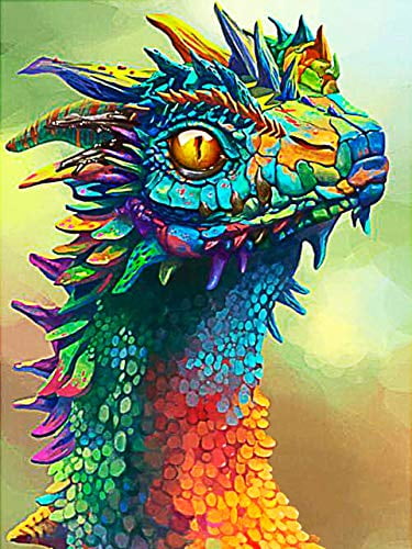 15.8 X 11.8 Inch KISSBUTY DIY Diamond Rhinestone Painting Kits for Adults and Beginner Embroidery Arts Craft Home Decor 5D Full Drill Diamond Painting Kit Colorful Dragon Diamond Painting