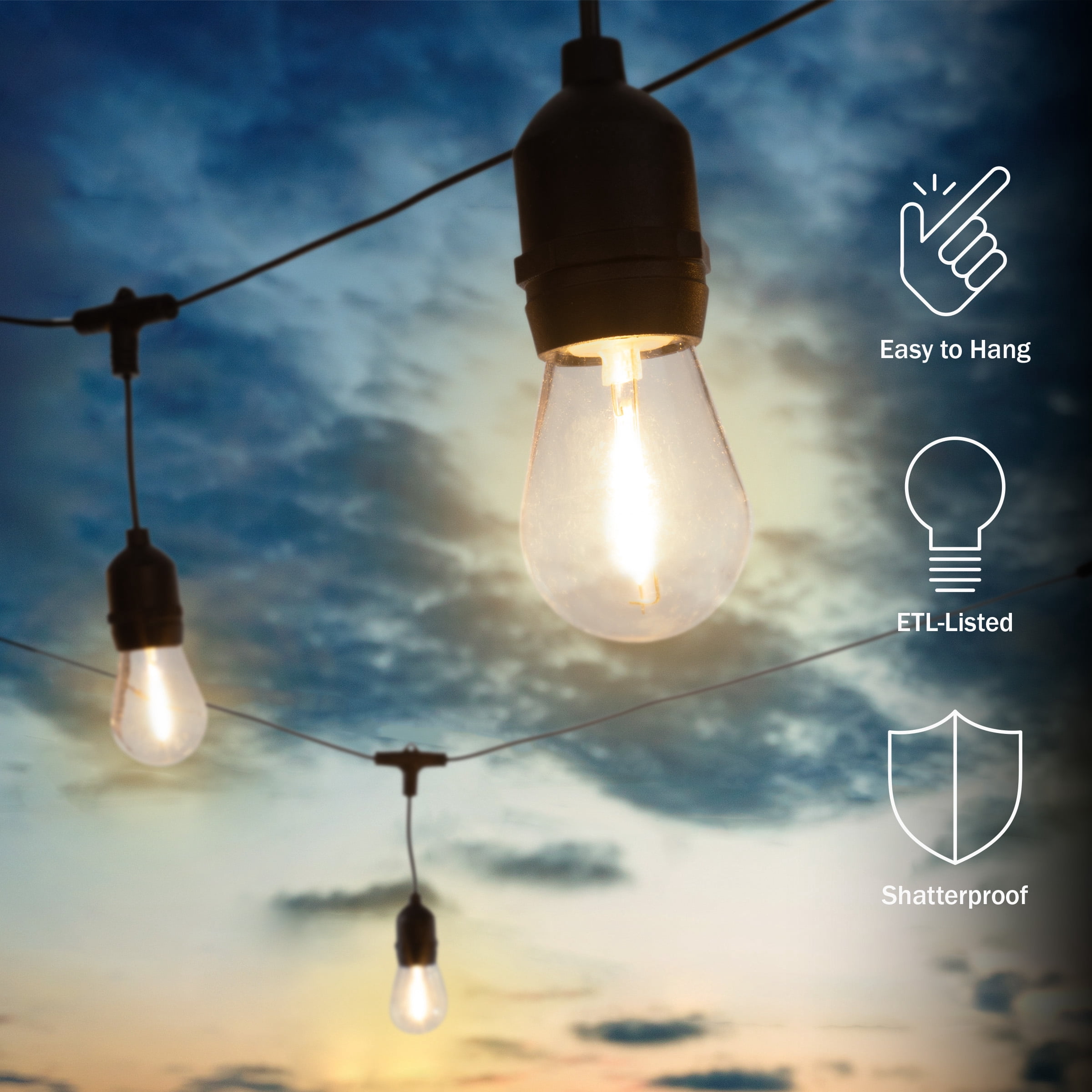 Pure Garden 50FT Outdoor String Lights with Vintage-Style LED Edison Bulbs