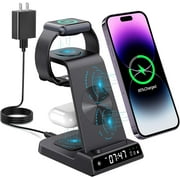 Wireless Charging Station, YiJYi 3 in 1 Watch Charger Stand with Digital Clock Suitable for iWatch SE/6/5/4/3/2/1, Pro, for iPhone 15/14/13/12/11 Pro Max/XS/XR/X/8/Samsung S23/S22/S21