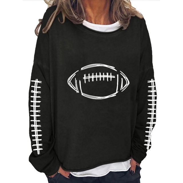 EQWLJWE Chandails en Molleton de Football pour Femmes, Chandails en Molleton de Jour de Match, Chandail-Over Rugby Surdimensionné, Col Rond, Hauts d'Entraînement pour Femmes