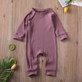 thumbnail image 2 of Douhoow 0-24M Baby Boys Girls Solid Romper Infant Long Sleeve Zipper Ribbed Jumpsuit Spring Clothes, 2 of 9