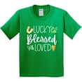 thumbnail image 3 of Inktastic Lucky Blessed and Loved Horseshoe Clover Hearts Youth T-Shirt, 3 of 5