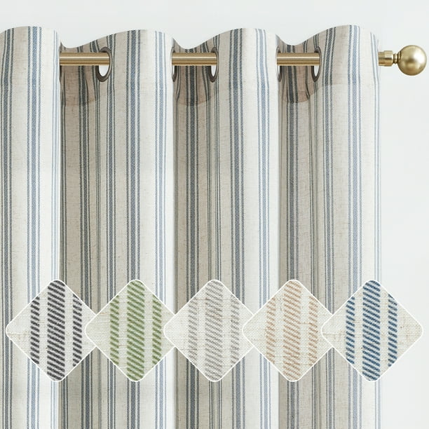 JINCHAN Linen Blue Striped Curtains Farmhouse Living Room Ticking