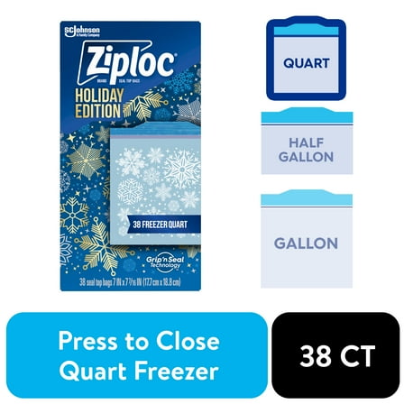 Ziploc Brand Freezer Quart Bags with Grip 'n Seal Technology, 38 Count