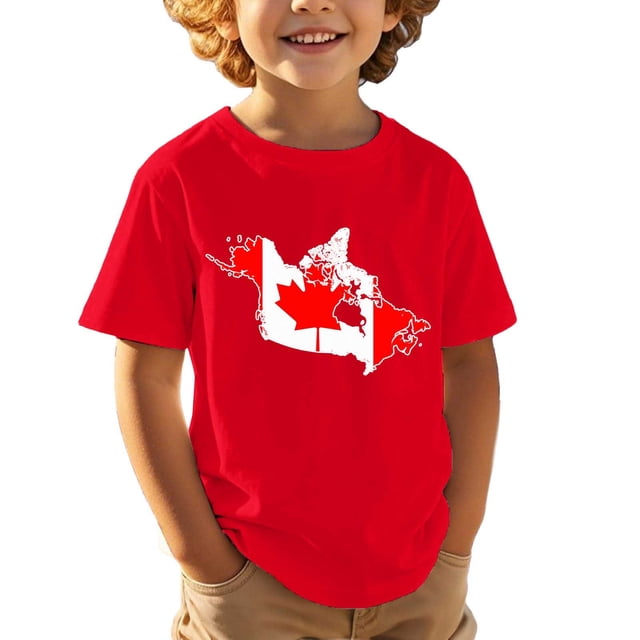 T-shirt Canada pour Garçons Drapeau Canadien Col Rond Manches Courtes T-Shirt Filles Fête du Canada Imprimé Feuille d'Érable Mode Urbaine Garçons Fête du Canada T-Shirt à Imprimé Graphique