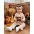 thumbnail image 4 of RUINIXCW Baby Girl Thanksgiving Outfit Turkey Letter Embroidered Ruffled Trim Long Sleeve Romper and Bow Headband 2 Pcs Set for Fall, 4 of 8