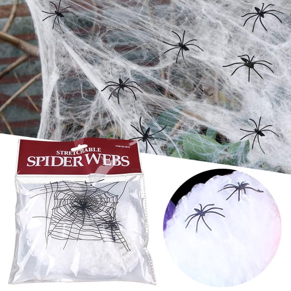 1 Pack Halloween Spider Web Decoration, Stretchy 380g Cotton Cobweb for Indoor Outdoor Haunted House Party Porch Decor, Clearance White with 2 Spiders