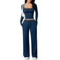 thumbnail image 6 of APEXFWDT Women's Casual Activewear Set - Long Sleeve Square Neck Fitted Top & Drawstring Wide-Leg Pants Loungewear Outfit,M,Blue, 6 of 9