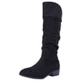 thumbnail image 2 of Women's Slouchy Knee High Boots Pointed Toe Chunky Flat Heel Riding Combat Tall Pull On Boots Black 8.5(41), 2 of 7