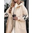 thumbnail image 5 of Women'S Hooded Windbreaker Knitted Long Sleeve Oversized Jacket Casual Drawstring Waist Coat with Zipper Apricot S, 5 of 7