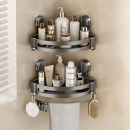 Shower Caddy Suction Cup 2 Pack Corner Shower Shelves No Drilling Showers Organizer Storage with Towel Bar & Removable Hooks Bathroom Shower Shelf Rack for Inside Showers Triangle Shower Caddy Suction Cup 2 Pack Corner Shower Shelves No Drilling Showers Organizer Storage with Towel Bar & Removable Hooks Bathroom Shower Shelf Rack for Inside Showers Triangle