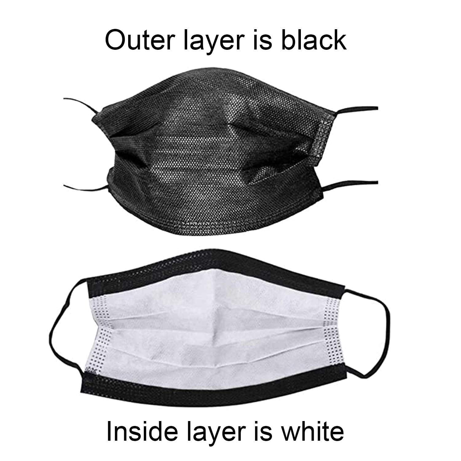 JJEAN-120 Pack Disposable Face Masks with Elastic Ear Loop, 3 Ply Breathable (Black)