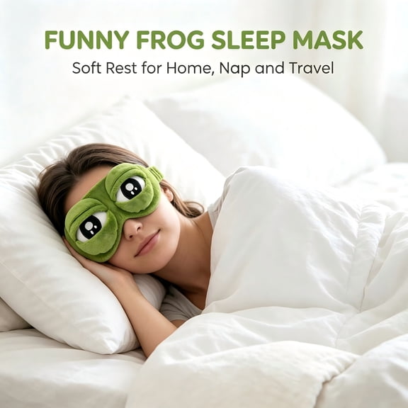 Funny Frog Sleep Mask, 3D Plush Cartoon Eye Mask for Sleeping, Adjustable Strap Light Blocking Blindfold, Soft Comfortable Sleep Eye Cover for Travel Nap Home, Cute Novelty Gift for Men Women