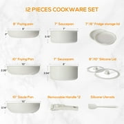 Aidoly Pots and Pans, 12 Pcs Kitchen Cookware Sets with Removable Handle, Nonstick, Stackable, Beige