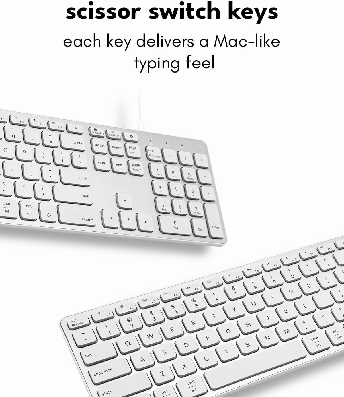 Macally Wired Keyboard for Mac with USB Hub (2X USB-A / 1x USB-C) - Compatible Backlit Apple Keyboard with Dual Interface - Auto OS Detection for Mac, MacBook, iMac, PC, Android, iPad, iOS - Silver