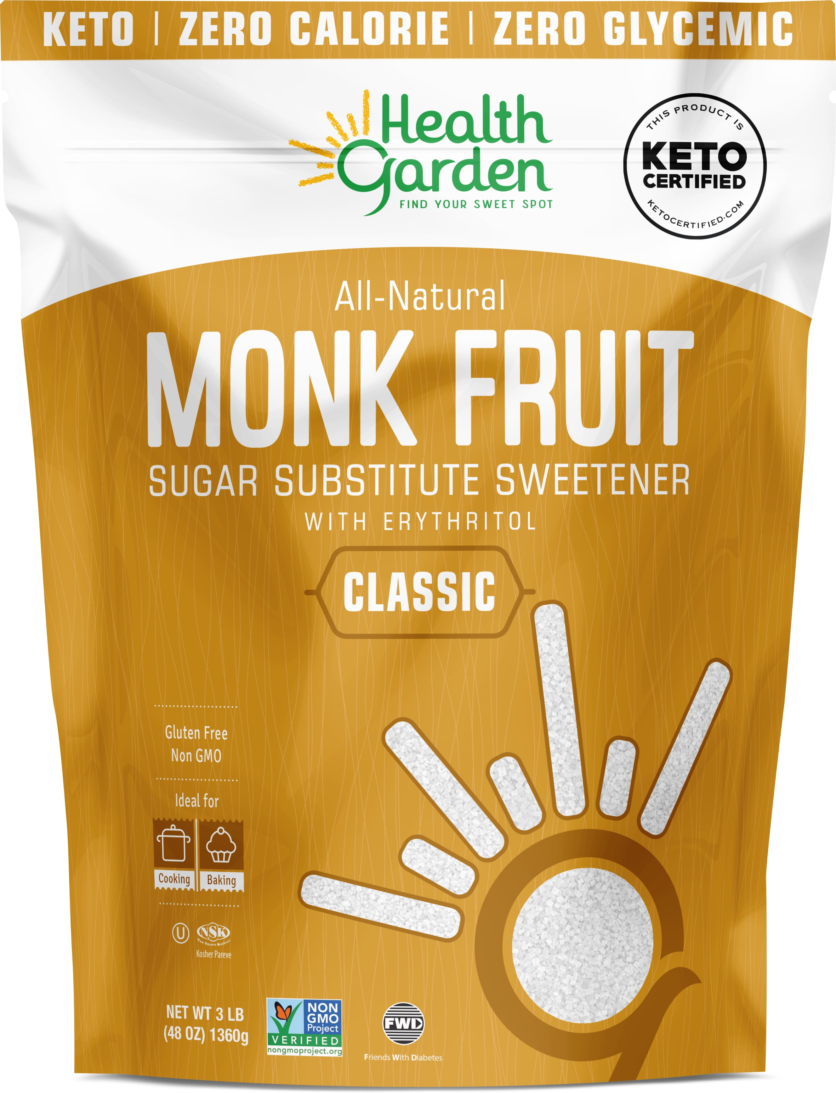 Health Garden Keto Certified, All Natural Monk Fruit Sugar Substitute