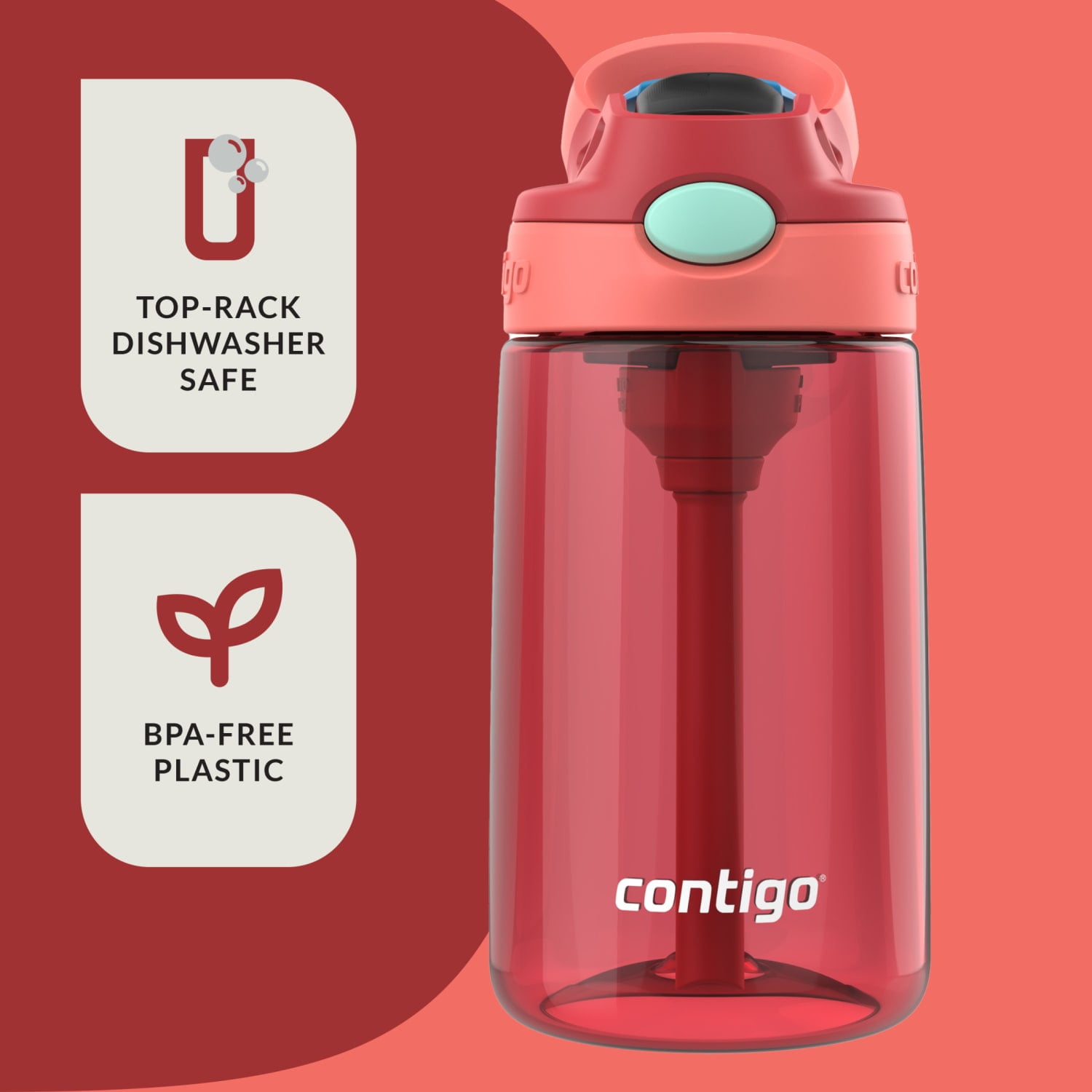 Contigo - Brandclub - Contigo Kids Water Bottle with Redesigned AUTOSPOUT  Straw, 14 oz., Goji Berry Coral