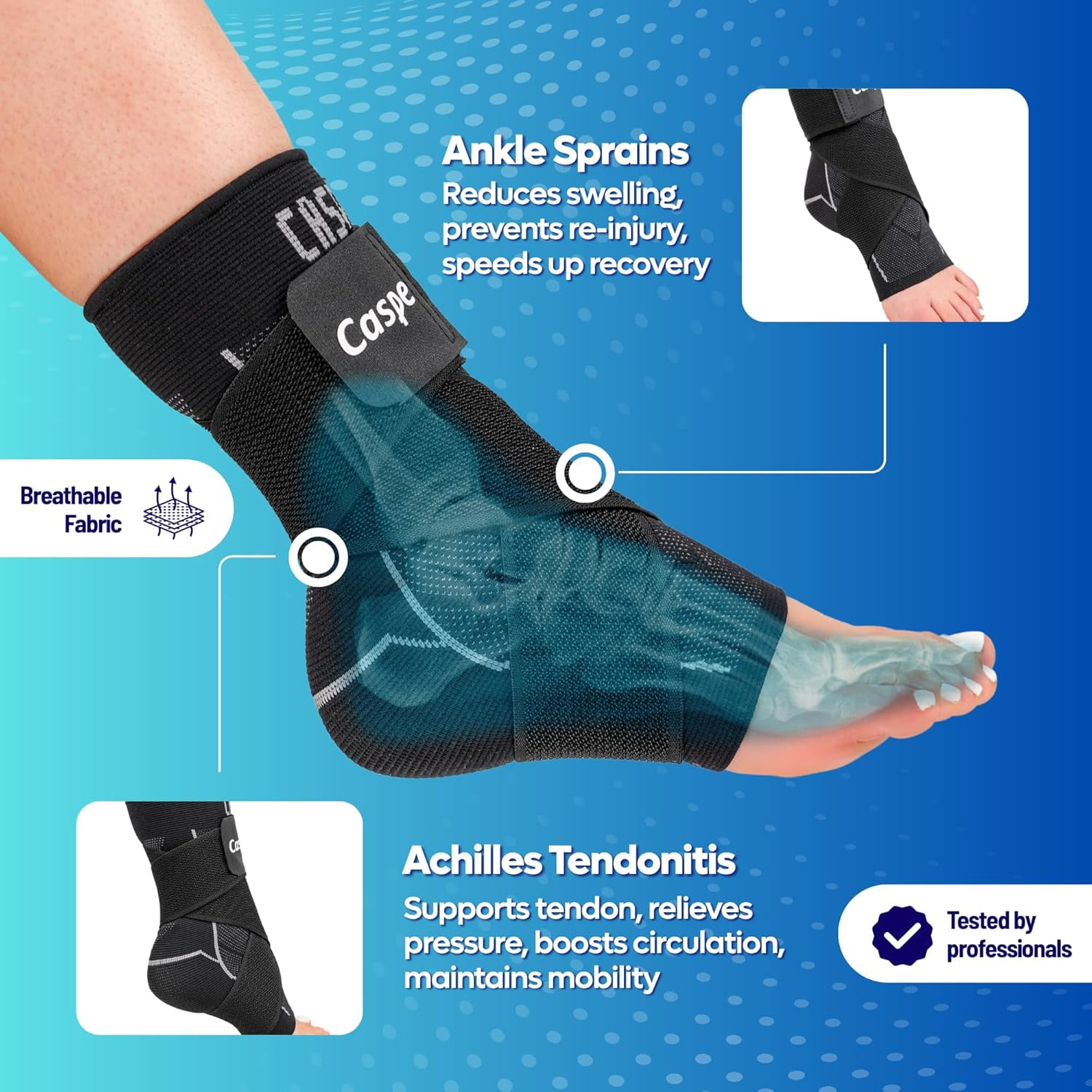 Caspe 2 Pack Breathable Ankle Brace with Adjustable X-Strap – 3D Knit Compression Support for Men & Women, Workout, Sports & Daily Use