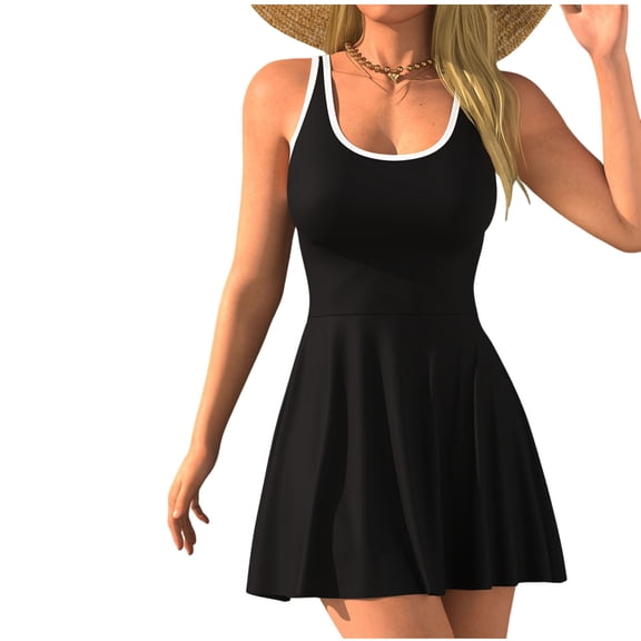 Summer Swimsuits for Women 2026,Women One Piece Swimsuit Slimming Full Coverage Swimdress Color Block Bathing Suit Floral Skirted Swimsuit