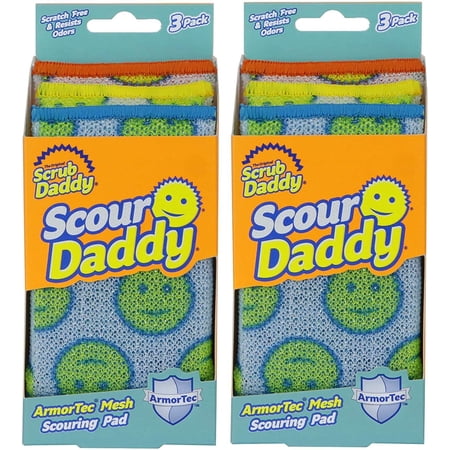 Scrub Daddy- Scour Daddy- Multisurface Scouring Pad, Absorbent, Durable, FlexTexture Sponge, Soft in Warm Water, Firm in Cold, Scratch Free, Odor Resistant, Easy to Clean 3ct (Pack of 2) 3