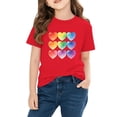 thumbnail image 4 of Girls Short Sleeve Graphic T-Shirt | Red Rainbow Heart Valentine's Day Top | 100% Cotton Kids Casual Tee for Ages 4-10,Size 5 T, 4 of 9