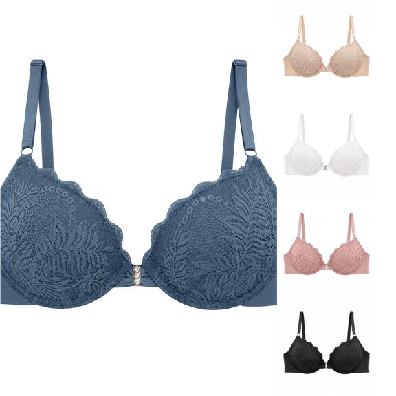 XFeng Women Embossed Letter Wireless Push Up Bra Wide Strap Seamless Bra