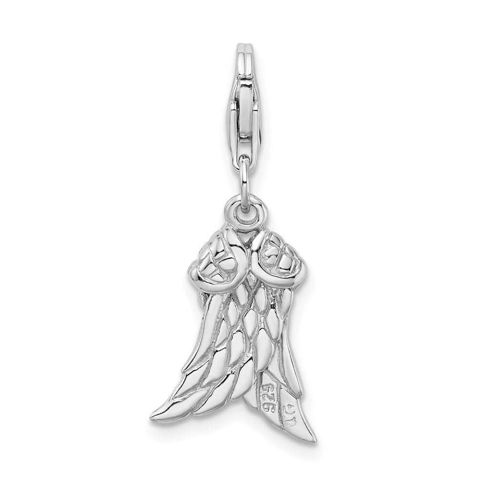 Amore La Vita  Sterling Silver Rhodium-plated Polished 3-D Wings Charm with Fancy Lobster Clasp