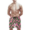 thumbnail image 2 of Men's Swim Trunks Quick Dry Bathing Suit Swimming Board Shorts Mesh Lining Beach Swimwear Pink Green Diagonal Lines, 2 of 5