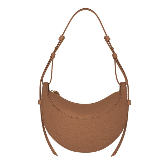 Crescent-shaped shoulder/crossbody bag, lychee-patterned, camel color, in stock and ready to ship immediately (high-quality version) + gift box.
