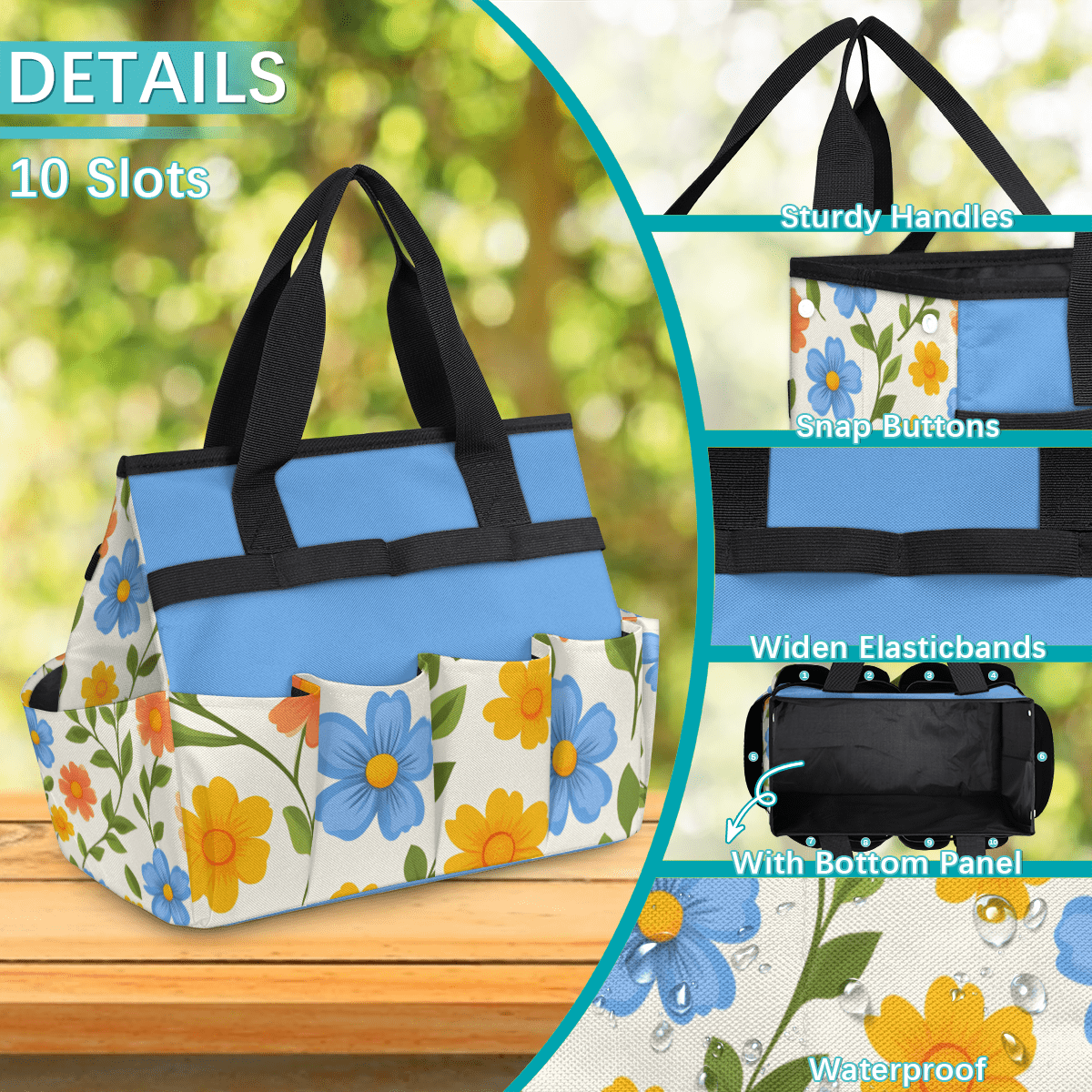 Gardening Tote Bag,Water-Resistant Garden Tool Organizer, Storage Bag with 10 External Pockets for Hand Tools, Ideal for Lawn and Yard Maintenance
