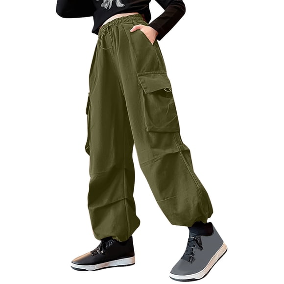 Cargo Pants Girls High Elastic Waisted Drawstring Baggy Cargo Pants with Pocket Loose Fit Cargo Trousers Y2k Girl Pants Size 5-6 Years Girl Fashion