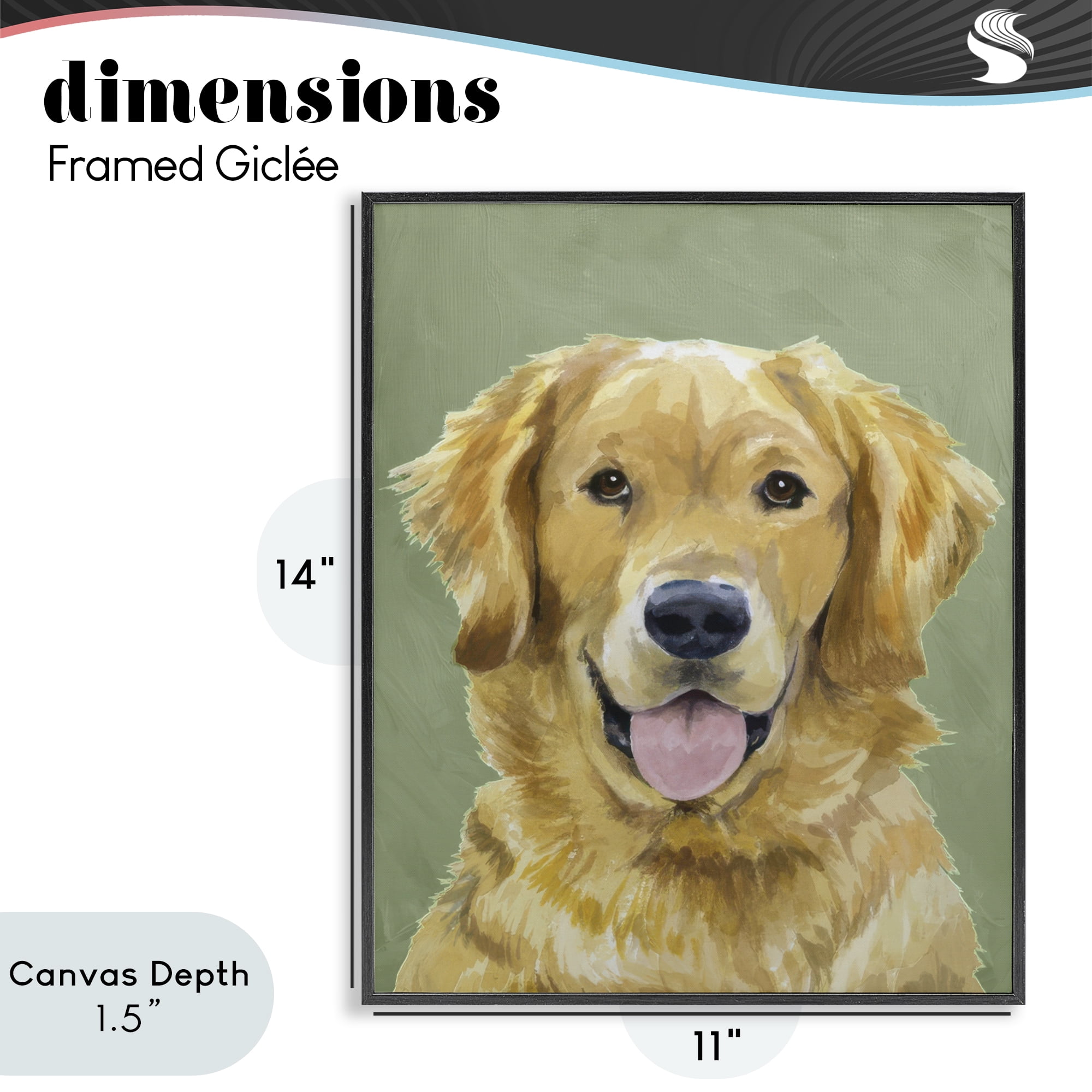 Stupell Industries Smiling Golden Retriever Portrait Black Framed Giclee Art, design by Lil' Rue