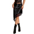 thumbnail image 3 of PBFRDSJ Women Lace Trim Satin Midi Skirt Asymmetrical Elegant Flowy A Line Half Slips Y2K Cute Coquette Festival Concert Outfits, 3 of 9