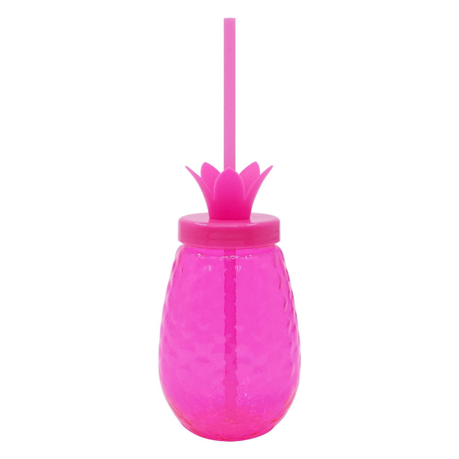 Mainstays Pineapple Pink Plastic Tumbler with Straw, Drinkware, 1 piece