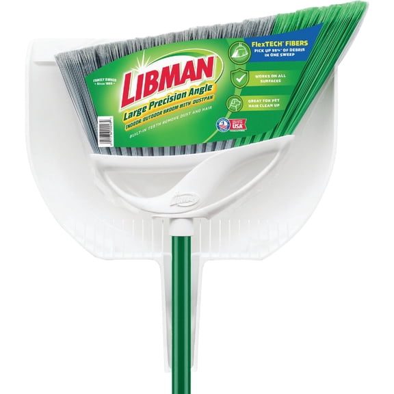 Libman Large Precision Angle Broom with Dustpan, 1 Ounce — Residential Use, Standard Application