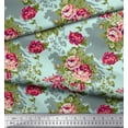 thumbnail image 2 of Soimoi Green Poly Georgette Fabric Leaves & Grandiflora Roses Floral Printed Craft Fabric by the Yard 42 Inch Wide, 2 of 5