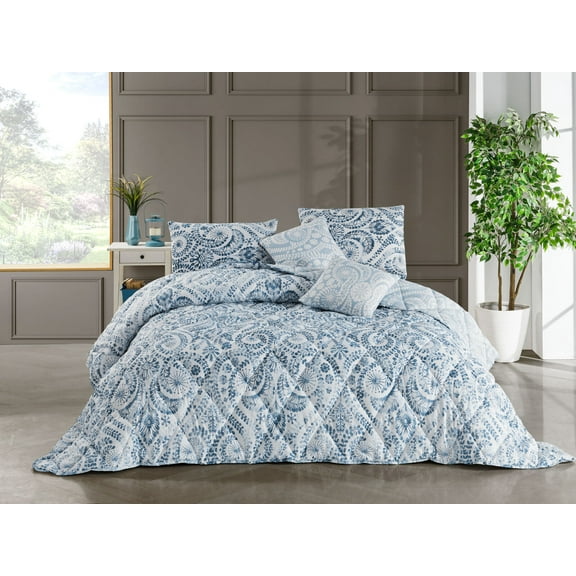 Empire Blue Branches Cotton 5 Piece Comforter Set