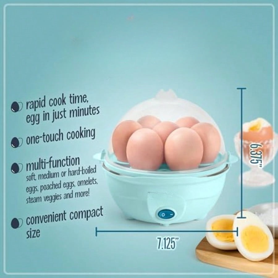 Retro Electric Large Hard-Boiled Egg Cooker 7 Capacity Poached Scrambled Omelets Whites Sandwiches for Keto and Low-Carb Diets Aqua
