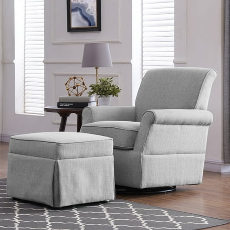Handy Living  Dove Grey Linen Wood Frame Swivel Glider Arm Chair and