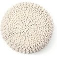 thumbnail image 5 of Round Pouf Ottoman –18"x18"x14" Hand-Knitted Cotton Pouffe –Cable Footstool –Boho Dori Hassock –Pre-Stuffed Poof – Extra Seat -Poofy Footrest for Living Room, Bedroom, Nursery, Nook –Ivory, 5 of 19