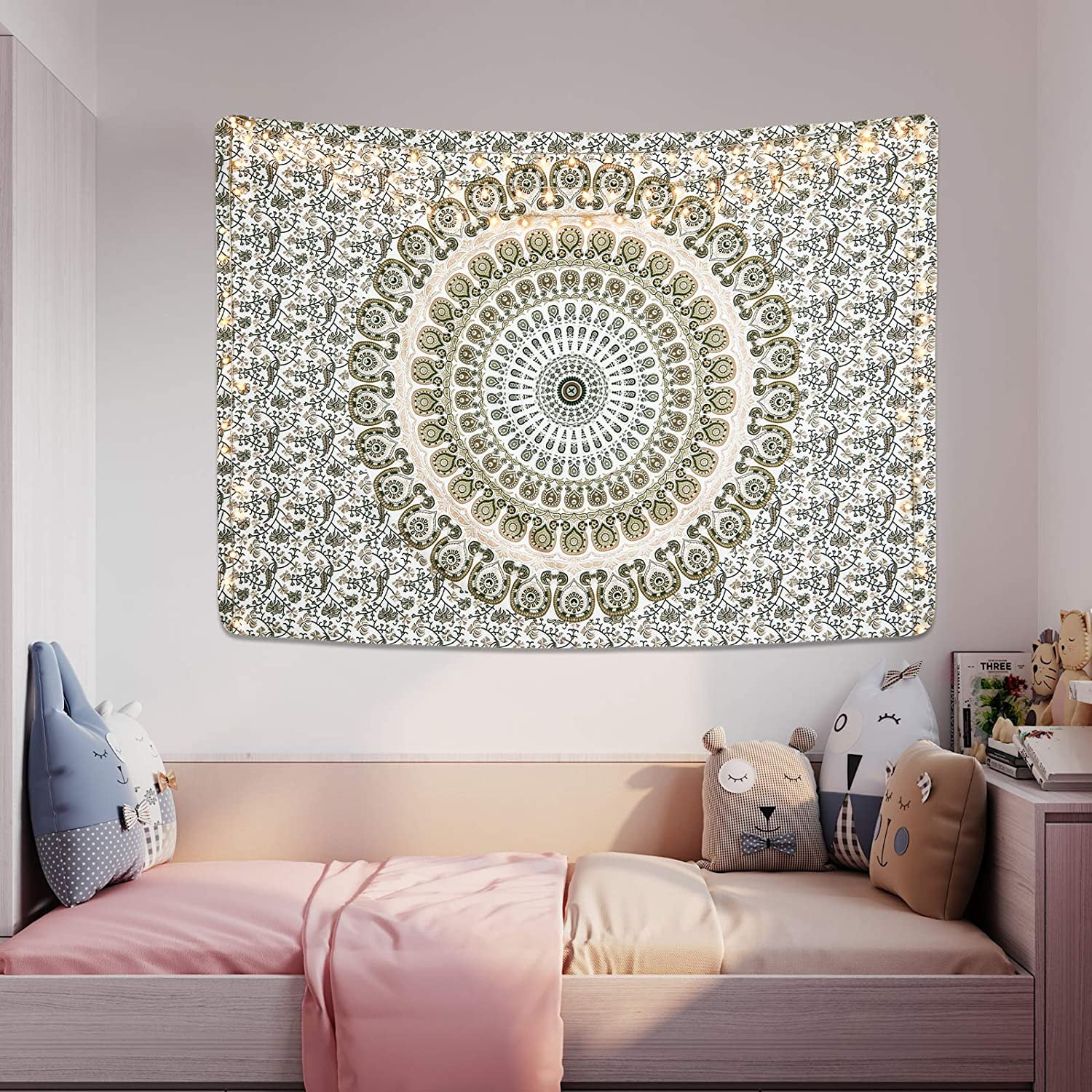 Bohemian Mandala Tapestry Hippie Tapestries Psychedelic Peacock Boho Tapestry Wall Hanging for Bedroom White Green 51.2 x 59.1 inches Walmart
