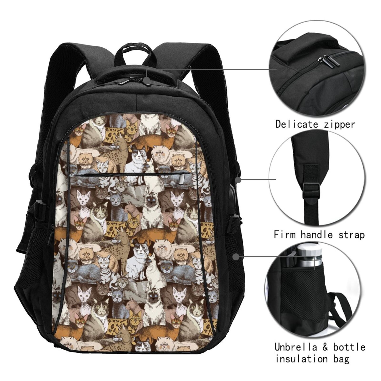 Horeoi Cut Cats Print USB Backpack for Travel School Work with Laptop Compartment Charging Port and Anti-Theft Pocket