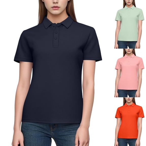FRSASU Womens Polo Shirts Short Sleeve Button Lapel Collared Summer Tops Business Casual Basic Tees Pink
